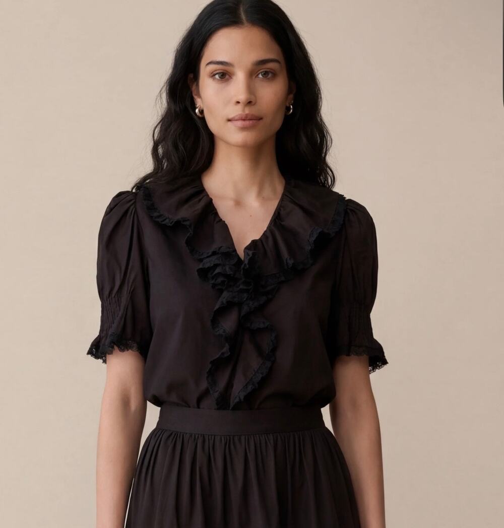 New few Moda Sorella Sora cotton black Top blouse $122 size S